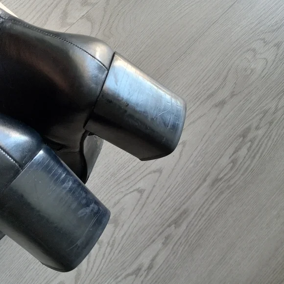 90's Nine West Vintage Y2K Square Toe High Black Leather Boots - Picture 15 of 16